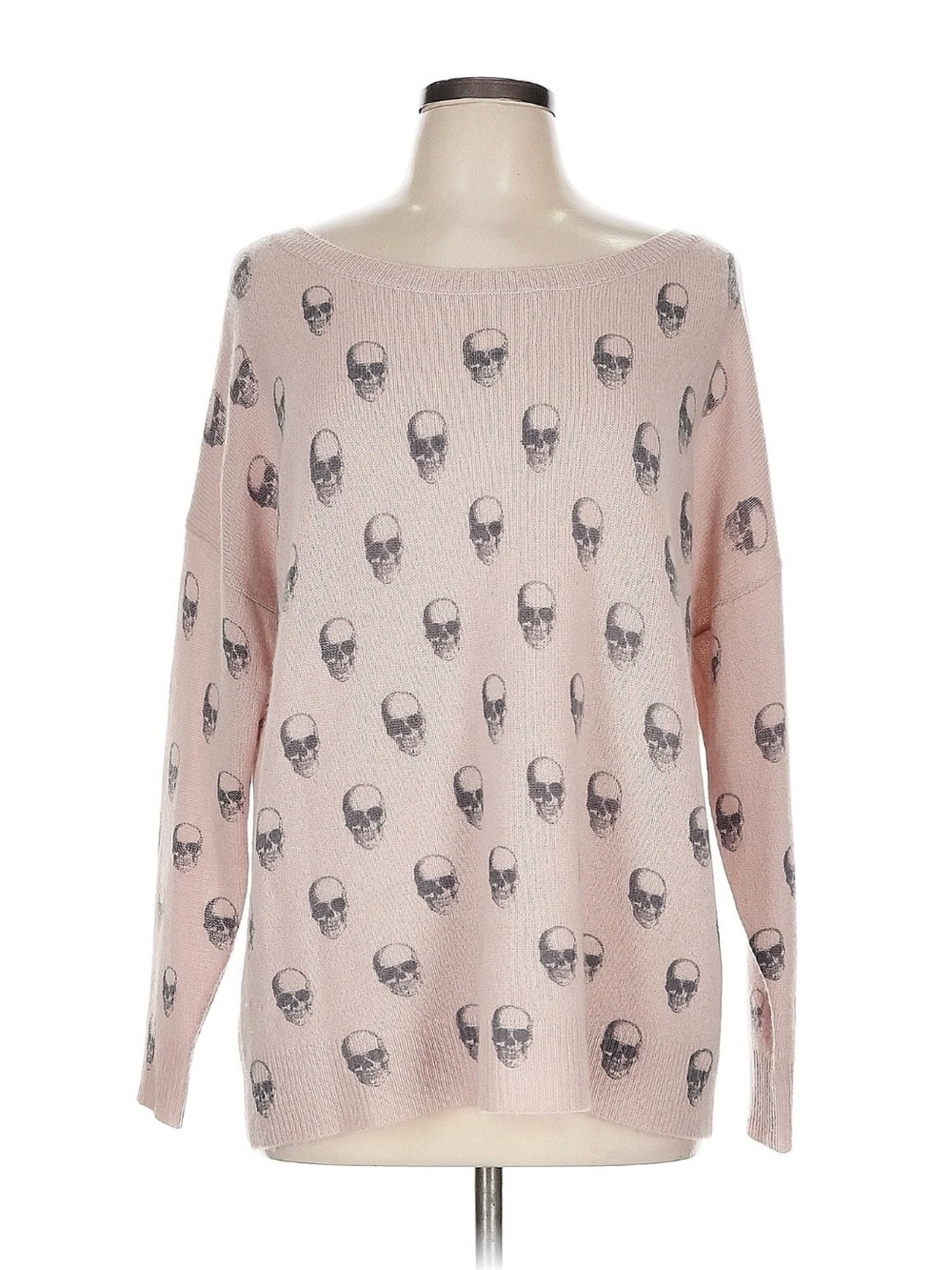 Skull Cashmere Pink Skull-Print Boatneck Sweater